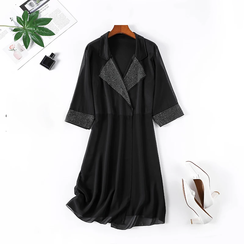 Spring Summer Autumn Girls Coat  Casual Office Chiffon Black Plus Size Half Slee - £126.61 GBP