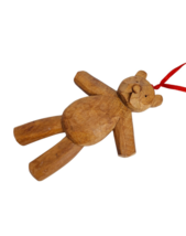 Vtg Kurt S Adler Hand Carved Wood TEDDY BEAR Christmas Ornament Cabincore Rustic - £7.95 GBP