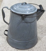 Antique Gray Graniteware Enamelware Coffee Pot w/  Lid Large - £37.09 GBP