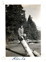 Vintage WWII World War 2 US Soldier on Tree in Alaska 1944 Photograph - $9.89