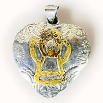 925 Sterling Silver Vintage Mexico Etched Heart 2 Tone Pendant - TAXCO T... - €44,78 EUR