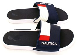 Nautica Men&#39;s Red White Blue Adjustable Hook &amp; Loop Slides Sandals NWT - £39.95 GBP