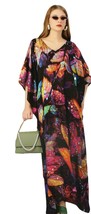 Indian Printed Black Feather Silk Women Nightwear Kaftan Dress Free Shipment - £19.90 GBP