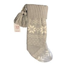 North Pole Trading Gray Snowflake Knit Stocking Lined with Tassels - New - £12.09 GBP
