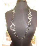 Black and Silver Circle Long Chain Necklace Asymmetrical Worn Once - £7.91 GBP