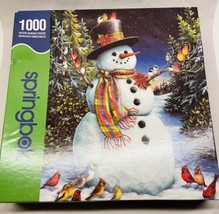 Vintage Springbok 1000 piece jigsaw puzzle Snowman &amp; Feathered Friends B... - £10.75 GBP