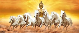 7 Horse Vaastu Poster With Buddha 7 Running Horses Vastu Wall Sticker 10&quot; X 24&quot; - £23.35 GBP