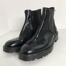 Zara Womens 41 Leather Boots Black Moto Combat Chunky Studded Ankle Lugg... - $32.26