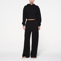 SKIMS Sweatpants Cotton Fleece Oversized Double Waistband Pants Black Sz... - $79.99