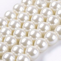 Glass Pearl Beads Strands Pearlized Round Cream lot of 5  31 in strand 8mm  W3 - £4.93 GBP