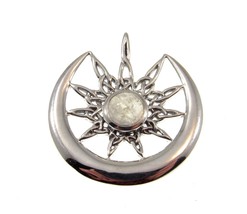 Solid 925 Sterling Silver Celtic Star on Crescent Moon with Rainbow Moonstone - £38.96 GBP