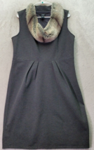 Ann Taylor Sheath Dress Women&#39;s 14 Gray Sleeveless Fur Collared Pleated Side Zip - £25.78 GBP