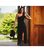 Adrianna Papell One Shoulder Studded Knit Midi Dress In Black 10 - $147.51