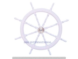 Classic Wooden White washed Decorative Ship Steering Wheel - £115.78 GBP