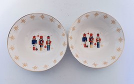 Holiday Style Ceramic Soup Cereal Bowls Nutcracker Pattern Gold Trim Yel... - $21.66