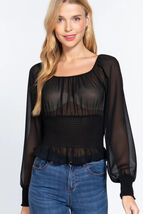 Long Sleeve Smocked Chiffon Top - $9.35