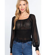 Long Sleeve Smocked Chiffon Top - $9.35