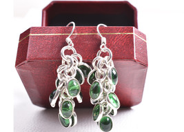 Handmade Rhodium Polished Green Onyx Grape Bunch Traditional Earrings Women Gift - £27.32 GBP