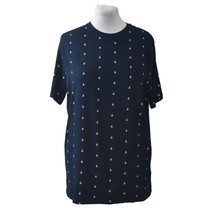 Denim &amp; Flower Ricky Singh T Shirt Womens XL White Anchors on Navy Blue Cotton - £19.74 GBP