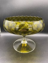 Empoli Glass footed compote bowl, hand blown, olive gold over clear VTG ... - £21.21 GBP