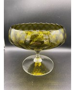 Empoli Glass footed compote bowl, hand blown, olive gold over clear VTG 60 Italy - $27.16