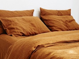 3 PCs Cinnamon Tobacco washed Cotton Duvet Cover, Boho Bedding Twin Full Queen - £24.99 GBP+