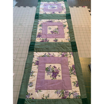 Handmade Green with Purple Flowers Quilted Runner 12” X 37” - £25.26 GBP