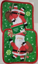 Set 2 Printed Kitchen Pot Holders (7&quot;x7&quot;) WINTER,CHRISTMAS SANTA ON GREE... - £6.22 GBP