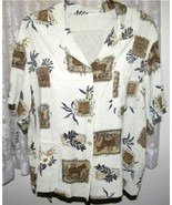 BROWN &amp; BLACK on PALE GREEN Shirt Poly Crepe Top Size Plus 1X - €8,57 EUR