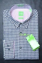 HUGO BOSS Homme Bustar Coupe Standard Marine Carreaux Coton Casual Sport Shirt S - $58.57