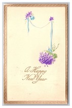 Happy New Year Violetr Flower Bouquet on Ribbon Embossed DB Postcard Z5 - £2.34 GBP