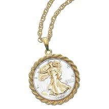Selectively Gold-Layered Silver Walking Liberty Half Dollar Pendant (JT5) - £71.17 GBP