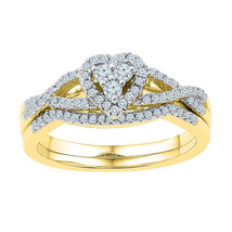 10k Yellow Gold Round Diamond Bridal Wedding Ring Band Set 3/8 Cttw - £627.86 GBP