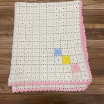 Vintage Pastel Crochet Baby Crib Blanket Pink Yellow Blue Cream 37.5”x41.5” - £14.98 GBP