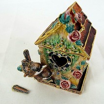 Birdhouse Trinket Box Bejeweled Enamel 3&quot; Small Mini Needs Repair Birds ... - $13.16