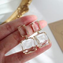 2021 New Arrival Trendy Rhinestone Transparent Geometry Square Drop Earrings For - £7.17 GBP