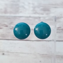 Vintage Clip On Earrings Retro Dark Teal Domed Circle 0.75&quot; - £11.11 GBP