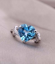 14k White Gold Plated 2.30Ct HEART  Simulated Blue Topaz  Engagement Ring Women - £116.95 GBP