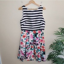 Eliza J | Mixed Print Stripes &amp; Floral Pleated A-line Dress, Womens SIze 8 - £37.12 GBP