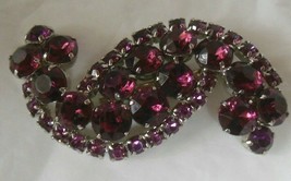 Vintage Large Faceted/Prong-set Purple Round Rhinestone Brooch S-Shape - £50.61 GBP