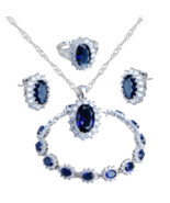 Anyco Jewelry Set 4Pcs Blue Halo Style Zircon 925 Silver Floral - $88.15 CAD