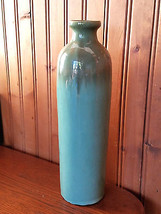 Lovely 12 1/4&quot; x 3 1/2&quot; Green Glazed Pottery Vase - £19.74 GBP