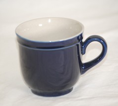 Country Field Stoneware Coffee Mug Flat Cup Cobalt Blue Newcor Japan - $12.86