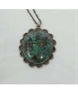 Native American Dark Green Turquoise With Brown Matrix Sterling Necklace - £130.83 GBP