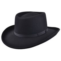 Gambler Hat 100% Wool Felt Handmade Crushable Cowboy Hats Fedora In Black - $46.96
