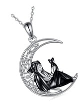 Witch Necklace Sterling Silver Witch and Black Cat for - £94.53 GBP