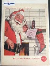 Vintage 1957 Christmas Santa COCA COLA Print Ad &quot;Sign of Good Taste&quot; Art Poster - £7.46 GBP