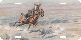 CHARLES M RUSSELL OLD WEST ROPING A WOLF CAR TRUCK METAL LICENSE PLATE - £13.44 GBP