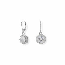 15 mm Round Simulated Diamond with Halo Edge Drop Earrings 14K White Gold Plated - £111.65 GBP