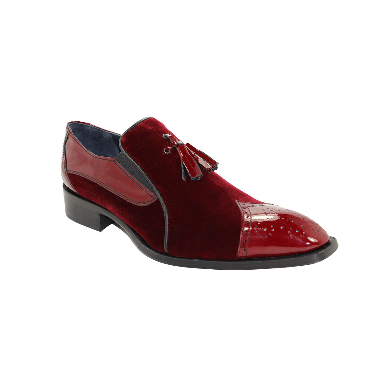 Maroon Red Velvet Loafer Slip On Tassels Patent Genuine Leather Brogue Toe Wing